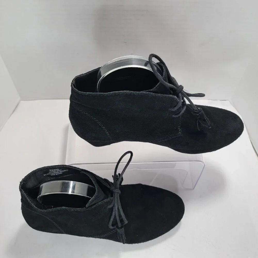 Crown Vintage Boots Womens 9.5 M‎ Spark Black Leather Wedge Ankle Bootie Casual